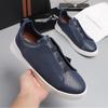 Mens Genuine Leather Slip-On Casual Sneakers Low-Cut Breathable Lightweight Comfortable Everyday Shoes