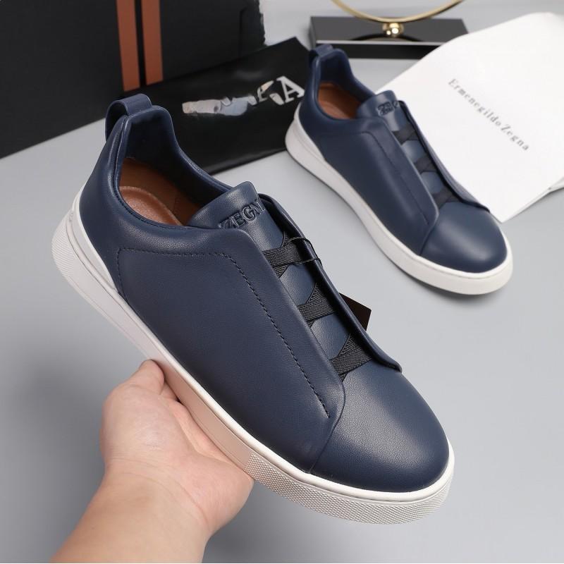 Mens Genuine Leather Slip-On Casual Sneakers Low-Cut Breathable Lightweight Comfortable Everyday Shoes