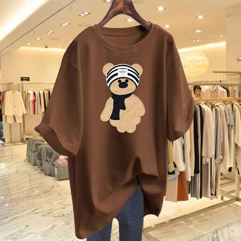 Cotton cartoon printed t-shirt short-sleeved women's summer new loose Korean version medium and long top bottoming shirt