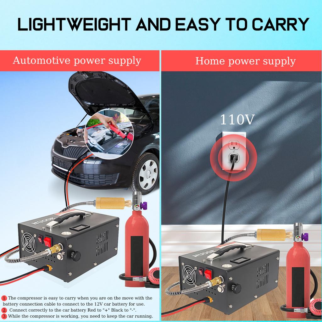 NUOGE 4500Psi 30Mbar Air Compressor Air Pump 12V/110V/220V Power Oil/Water-Free High Pressure Apply To Diving Bottle