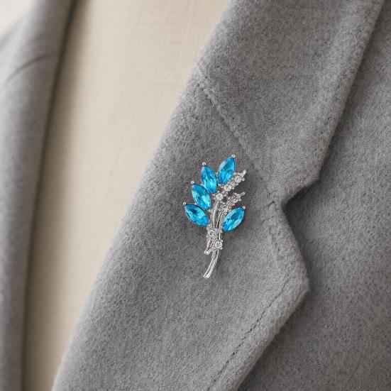 Brooch Pin for Women, Marquise Shape Olive Branch Design Brooch with Rhinestones, Metal Base Lapel Pin for Suits Coats Scarves