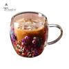Double Wall Glass Floral Mug 250ml/350ml Clear Aesthetic Drink Cup with Insulated Handle Real Flower Decoration Double Layered Heat Preserving