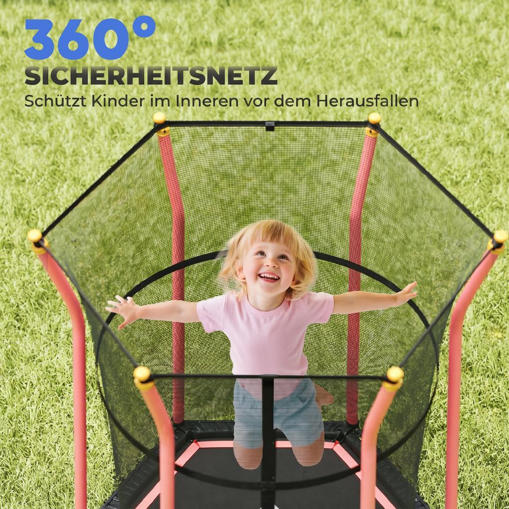 Kids Trampoline Mini Bouncer with Enclosure Safety Net For Ages 3-10 Years - Red