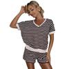 European and American Women's Stripe Knit Two-Piece: Loose Sweatshirt & High-Waisted Shorts Set