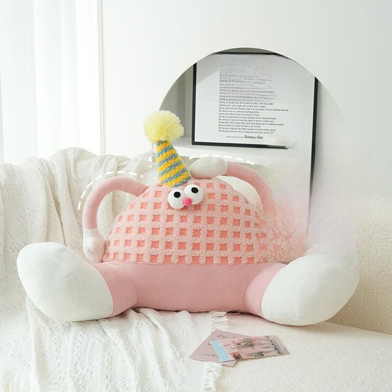Cozy Monster Cartoon Plush Lumbar Pillow With Breathable Outer Cover For Girls Bedroom Lounge
