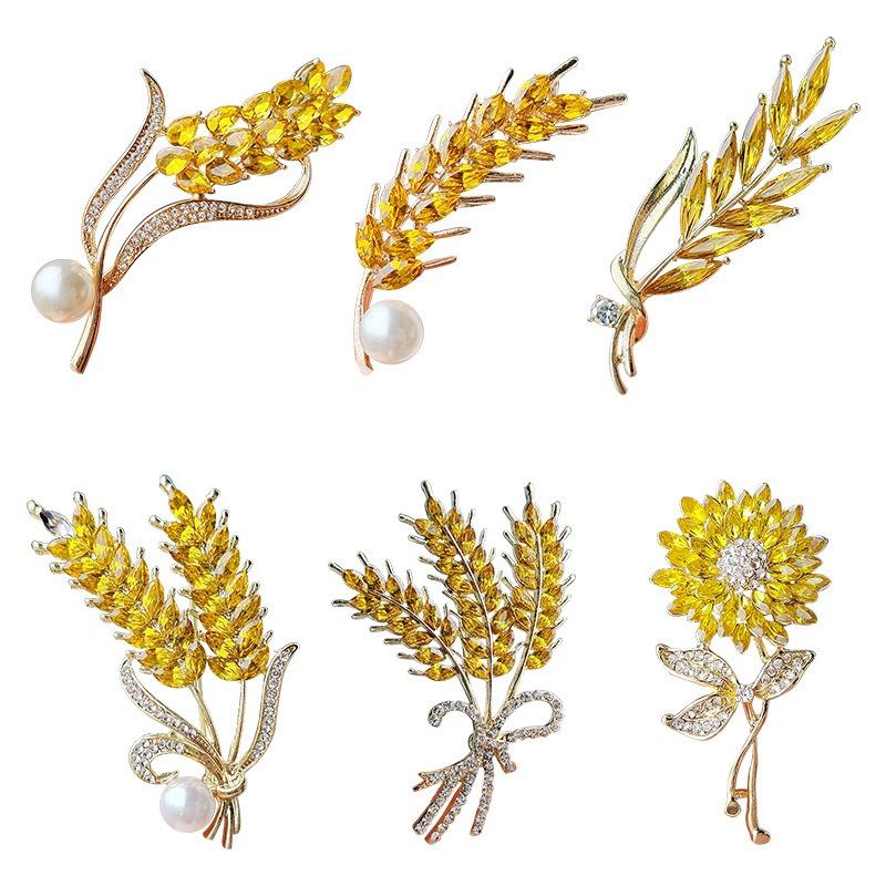 New Crystal Wheat Brooch Premium Diamond Sunflower Pin Small Fragrant Style Clothing Corsage Women's Brooch