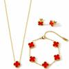 18K Gold-plated 13mm Four Leaf Clover Stainless Steel Jewelry Set Necklace Bracelet Earrings 3-Piece Set for Women Party Trendy