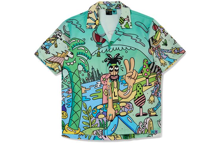 Li Ning X STEVEN HARRINGTON Skateboard Shirts Unisex Green Cuban Collar Moderate Other ASHR137-1 M