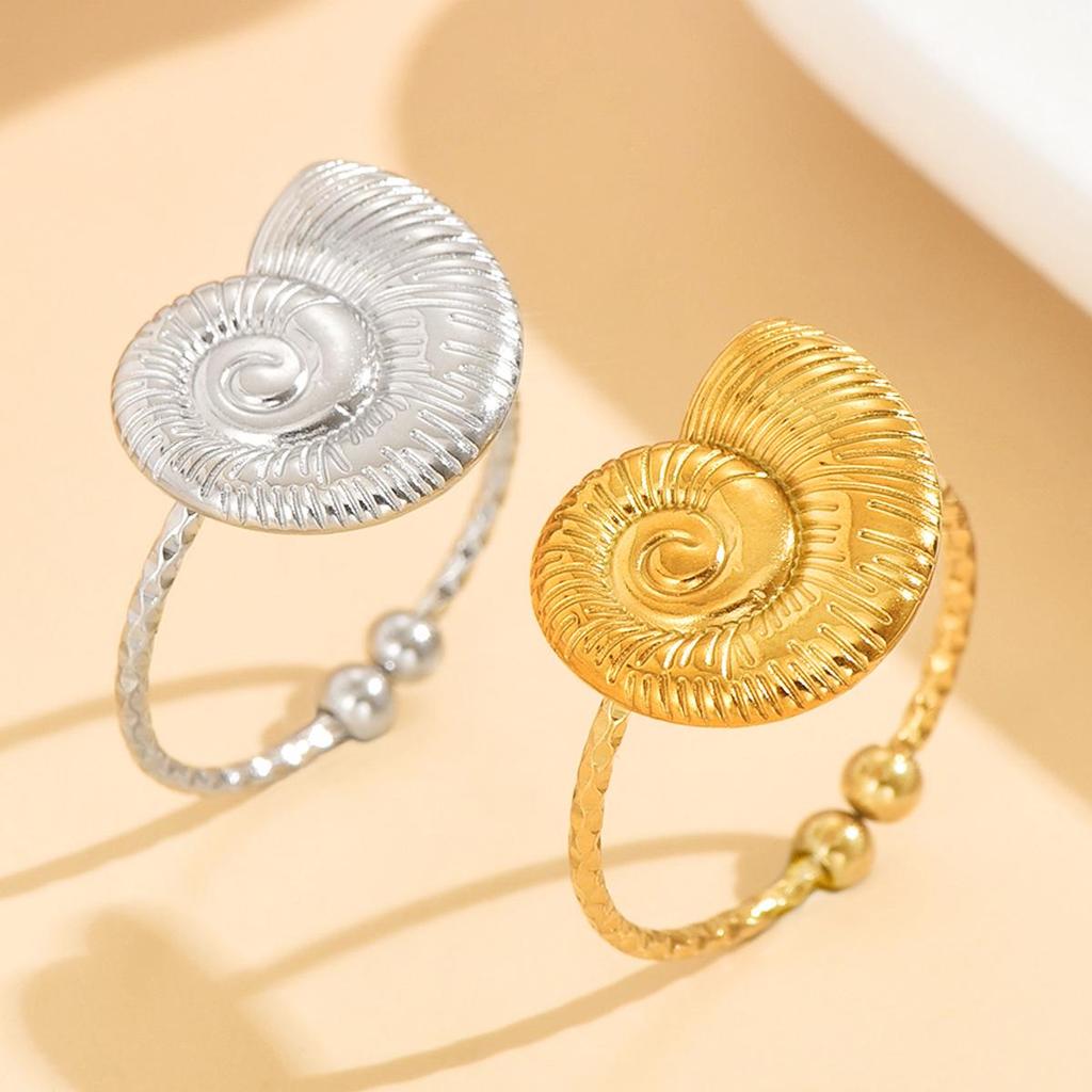 Stainless Steel Seashell Ring - Casual Vacation Marine Life Jewelry for Women