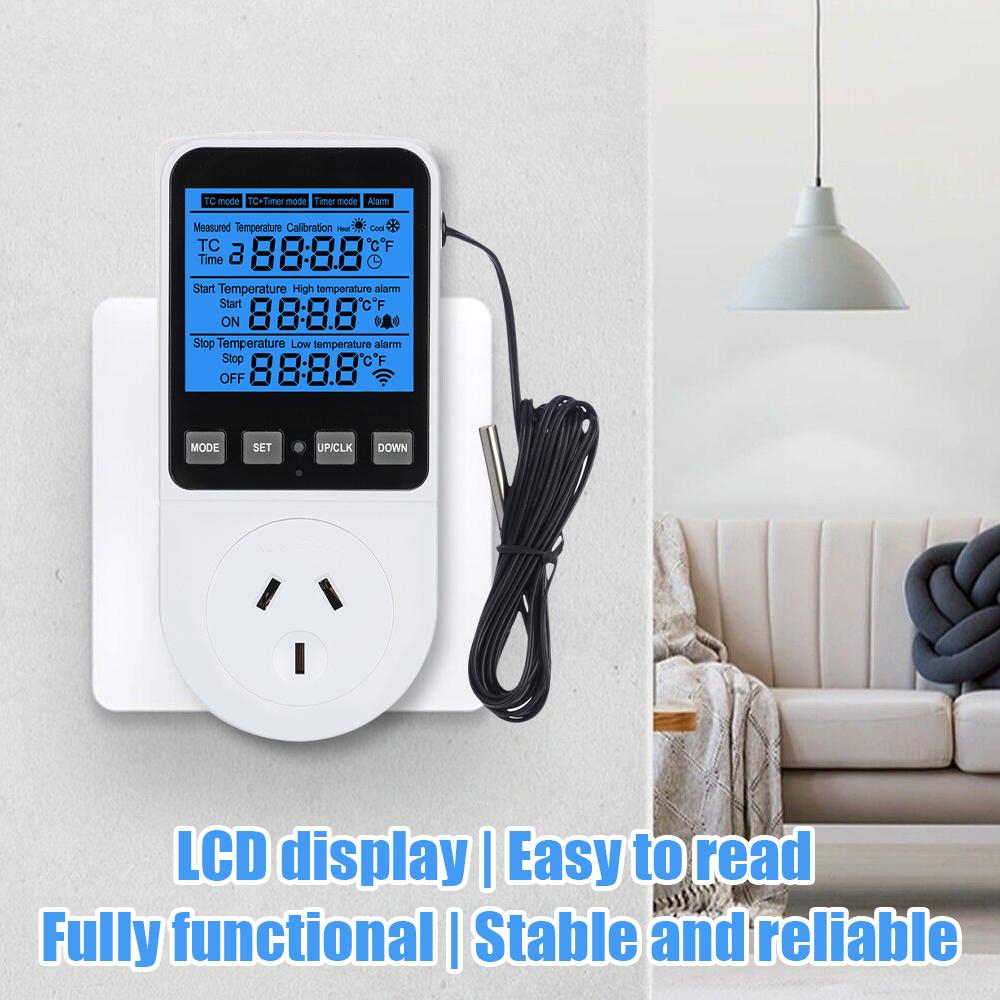 Timer Socket Thermostat Multi-Function Temperature Controller Outlet with Timer Switch Sensor Probe Heater Cool Tool