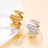 Chic Cross-Border Style Wide Leaf Stainless Steel Ring, Retro Open Design, Vacuum Plated In 18K Gold