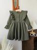 Baby Mädchen Spitze Rüschen Langarmkleid - Retro Elegantes Geripptes Design für Frühling & Herbst