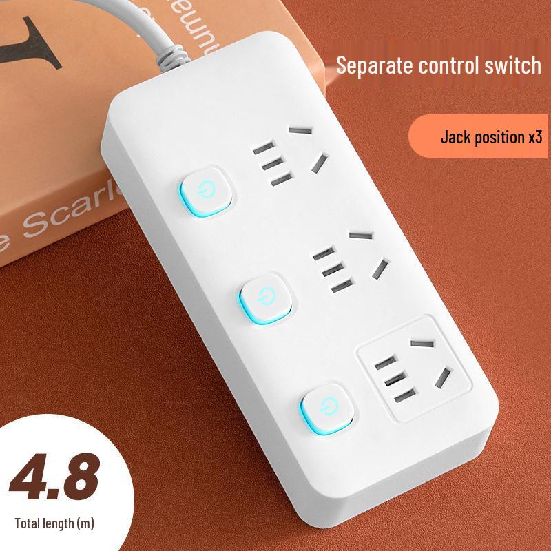 Multi-Function Household Power Strip with Cord, featuring a Multi-Hole Socket Panel for Dorms