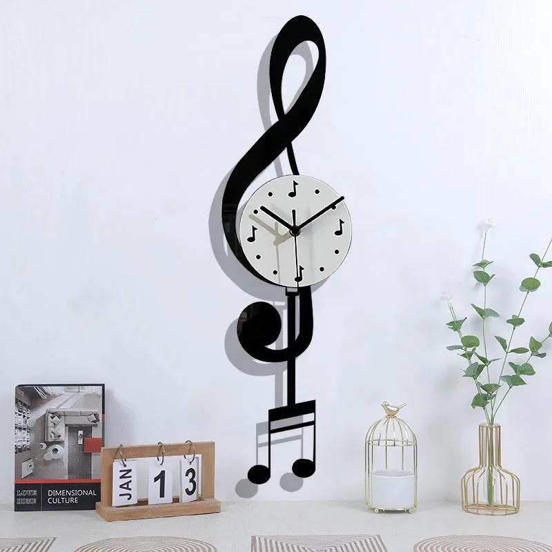 Creative Fashion Music Symbols Living Room Swing Wall Clock Home Decoration Simple Clock Modern Design Silent Swing Wall Clock