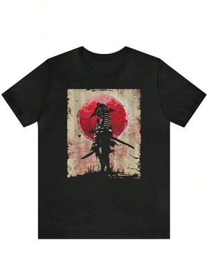 Printed Round Neck T-Shirt Anime Samurai Graphic Printed Unisex T-Shirt