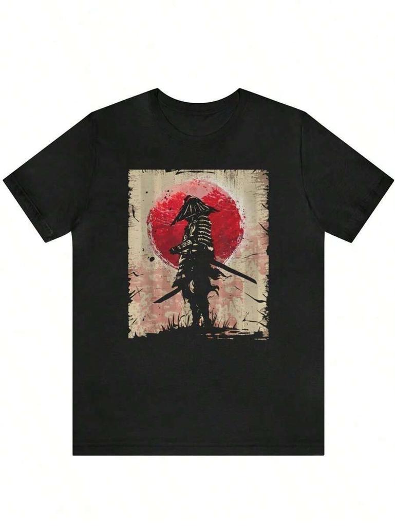 Printed Round Neck T-Shirt Anime Samurai Graphic Printed Unisex T-Shirt