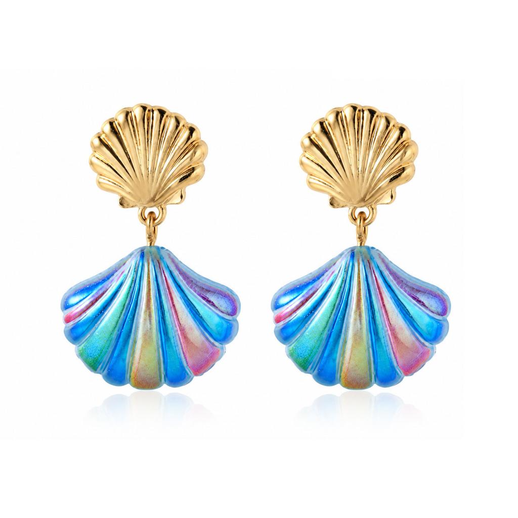Hot Sale Fashion Vacation Wind Metal Starfish Shell Conch Earrings Suitable for Ladies Beach Vacation