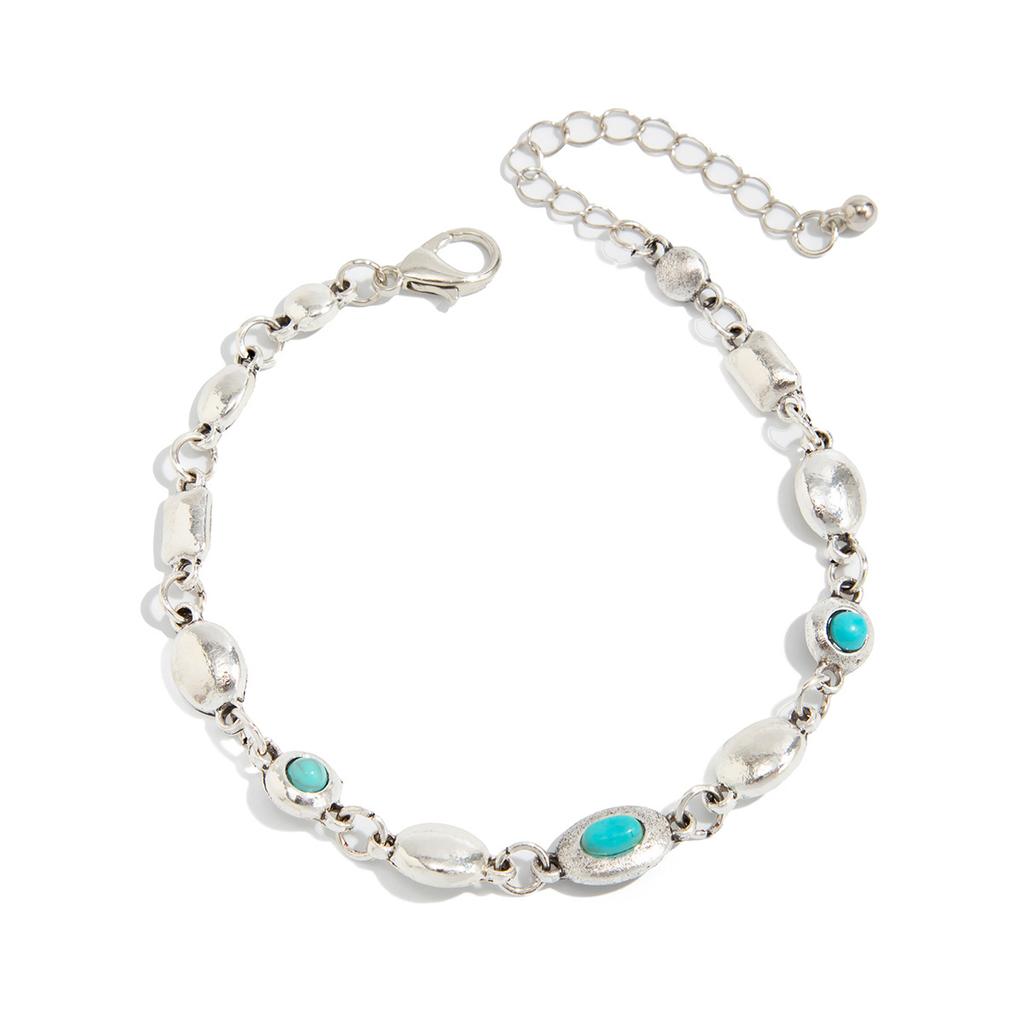 Light Luxury Colored Acrylic Diamond Necklace Women, Fashionable Imitation Turquoise Metal Collarbone Chain Necklace