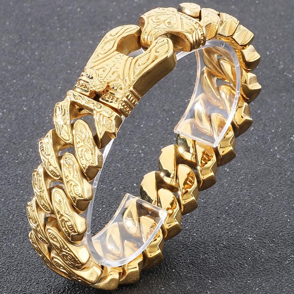 Brățară Cool Greu Solidă din Oțel Inoxidabil pentru Bărbați Masivă Lățime 20MM Lanț Stil Totem Brățări Moto pentru Bărbați 4 Culori Disponibile