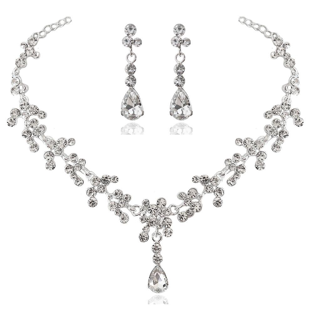 DIEZI Luxury Wedding Bridal Purple Pink Crystal Necklace Earrings Jewelry Sets For Women Fashion Water Drop Rhinestone Jewelry