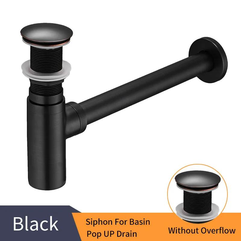 Luxus Flaschensiphon Messing Rund Siphon Silber Gebürstete Bronze Schwarz P-Siphon Badezimmer Waschtisch Rohr Abfluss Mit Pop-Up Ablauf 6920