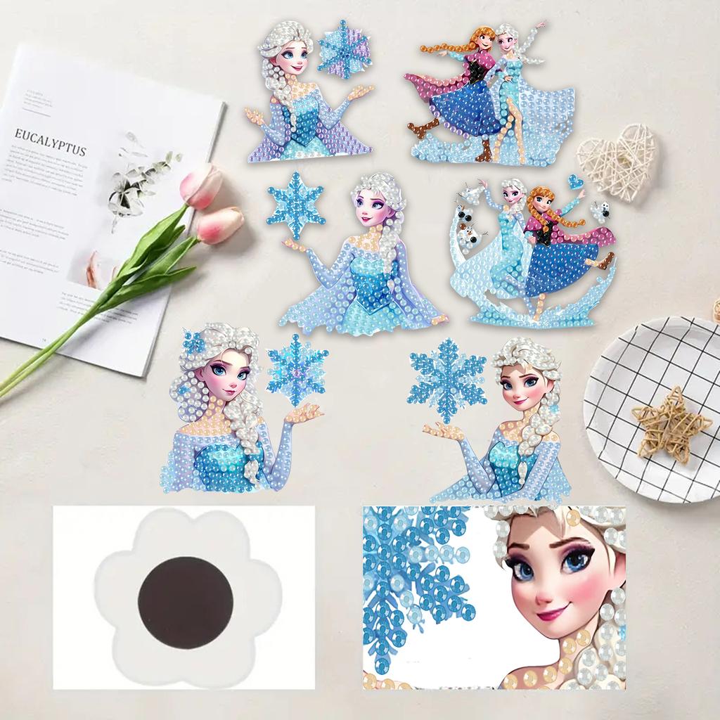 6Pcs Snow Princess Series Diamond Art Fridge Magnet Diamond Painting Refrigerator Magnet Diamond Painting Fridge Magnet for Adults Beginners
