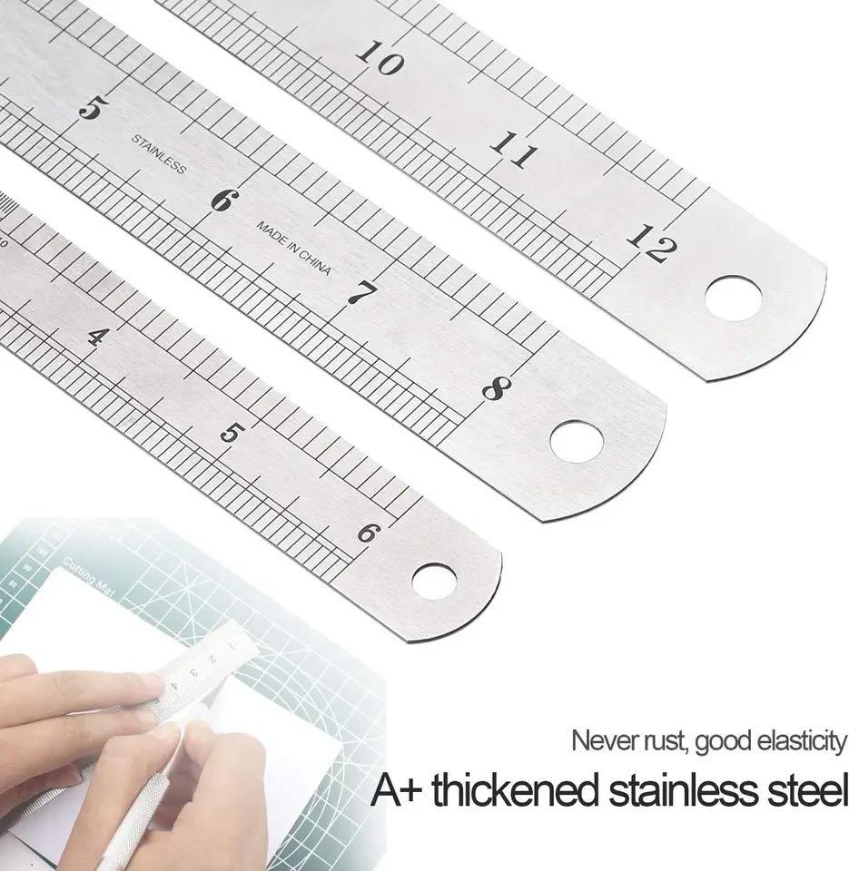 Stainless Steel Double Side Straight Ruler Centimeter Inches Scale Metric Ruler Precision Measuring Tool School Office Supplies