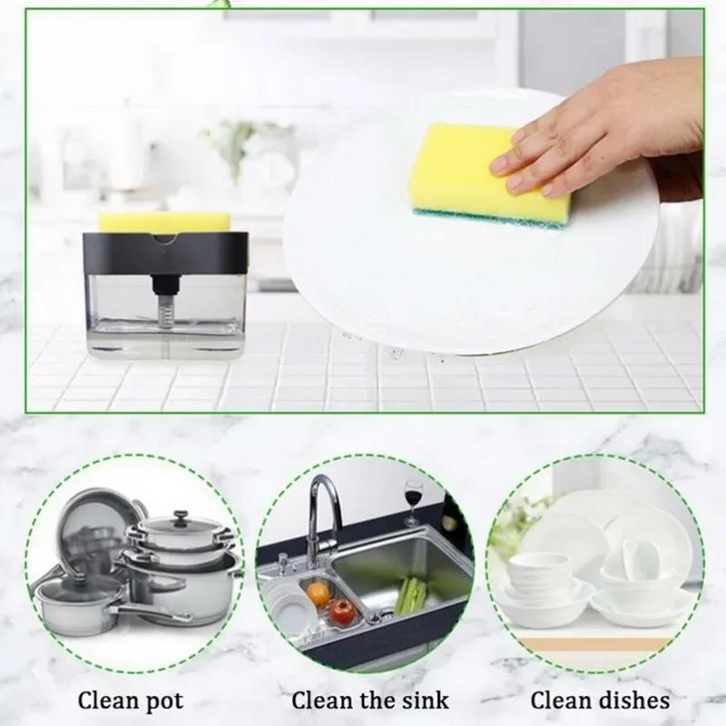 Soap Dispenser Pump with Sponge Manual Press Cleaning Liquid Container Manual Press Soap Organizer Kitchen Tool