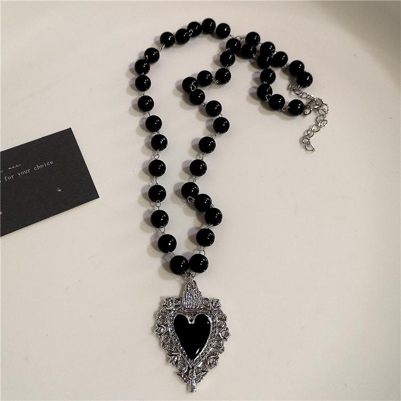 Gothic Punk Black Peach Heart Star Pendant Chain Necklace For Women Men Y2K Hip Hop Charm Trendy Jewelry Anniversary Accessories