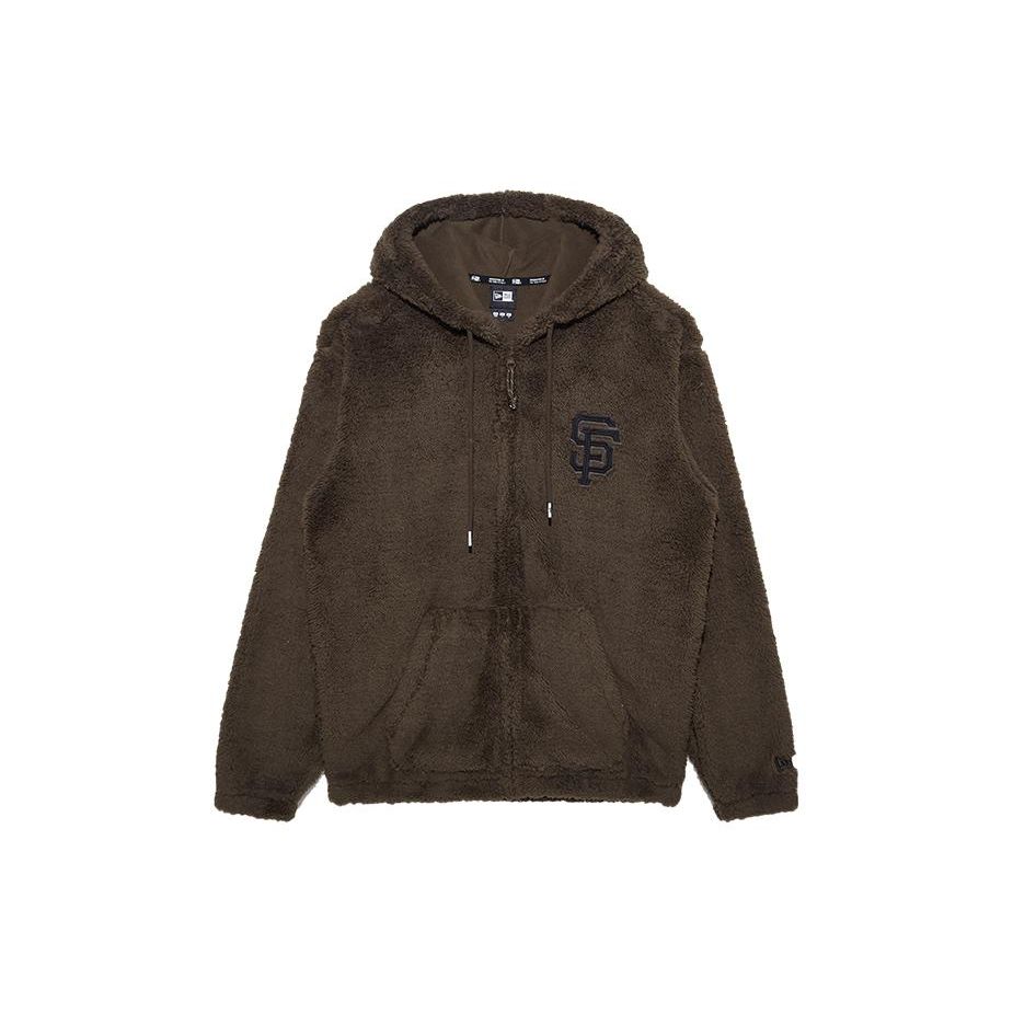New Era Logo Embroidered Hooded Drawstring Loose Jacket Unisex jackets Brown 13338645