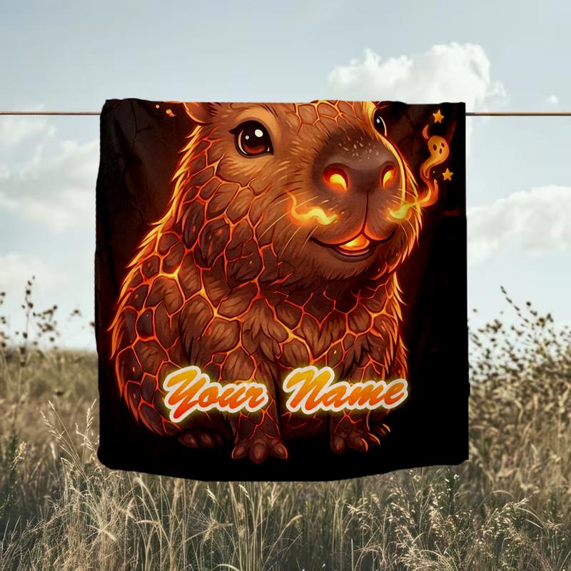 1PC Custom Name Luminous Capybara Birds Flannel Blanket Versatile,all-season Throw Suitable for the Living Room,bedroom,camping,travel,and Gift