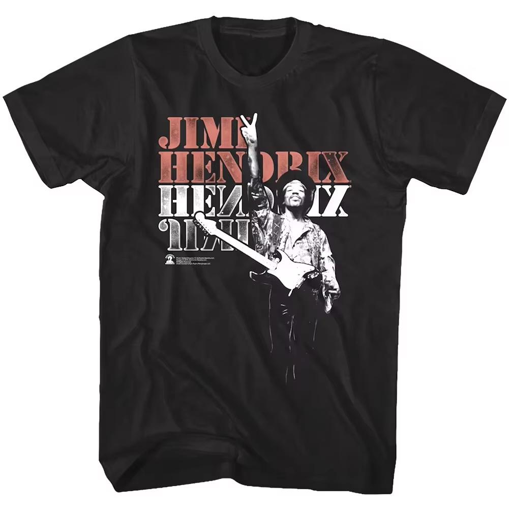 Jimi Hendrix Rocking for Peace T Shirt Rock Legend Guitar Woodstock Concert Unisexs and Womens graphic t shirts streetwear S
