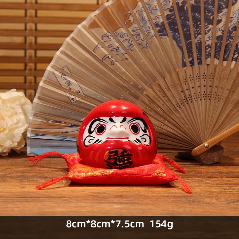 Japanese Ceramic Daruma Coin Bank Sculpture, Living Room Entrance and Hallway Table Decor, Wealth-Attracting Feng Shui Ornament