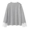 Spring Striped Long Sleeve Embroidered T-Shirt with Lace Trim