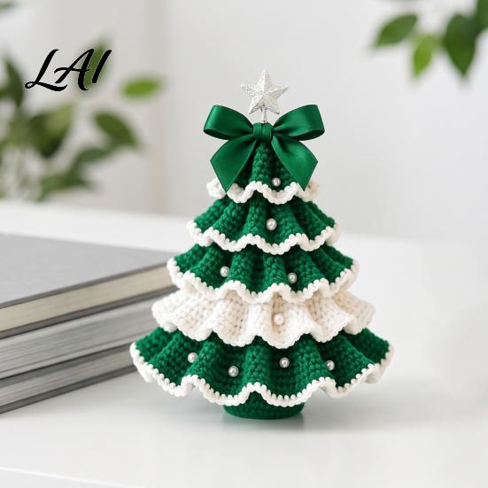 Decorative Yarn Tree for Bookshelves DIY Crochet Christmas Kit Beginner-Friendly Xmas Craft Kit with Bow Handmade Fairy Tale Project And Faux