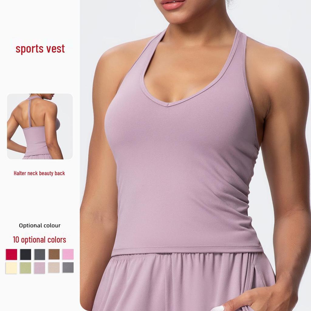 V-Neck Yoga Tank Top with Thin Straps and Stylish Open Back