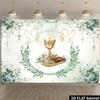 1pc Green Leaf Communion Background Cloth Banner, Suitable for Communion Baptism, Festival Celebration, Room Decoration