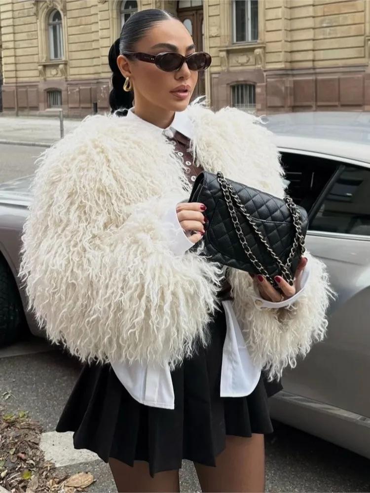European and American Women's Fashion Faux Fur Turn-Down Collar Long Sleeve Autumn/Winter Coat