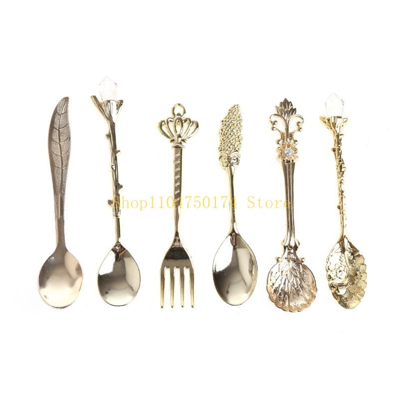 6X Vintage Royal Coffee Spoon Fork Ice Cream Dessert Flatware Spoons top sale