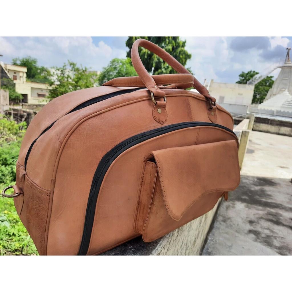 Men's Perfectly Crafted Goat Leather Tote Luggage Travel Vintage Duffel Gym Bag
