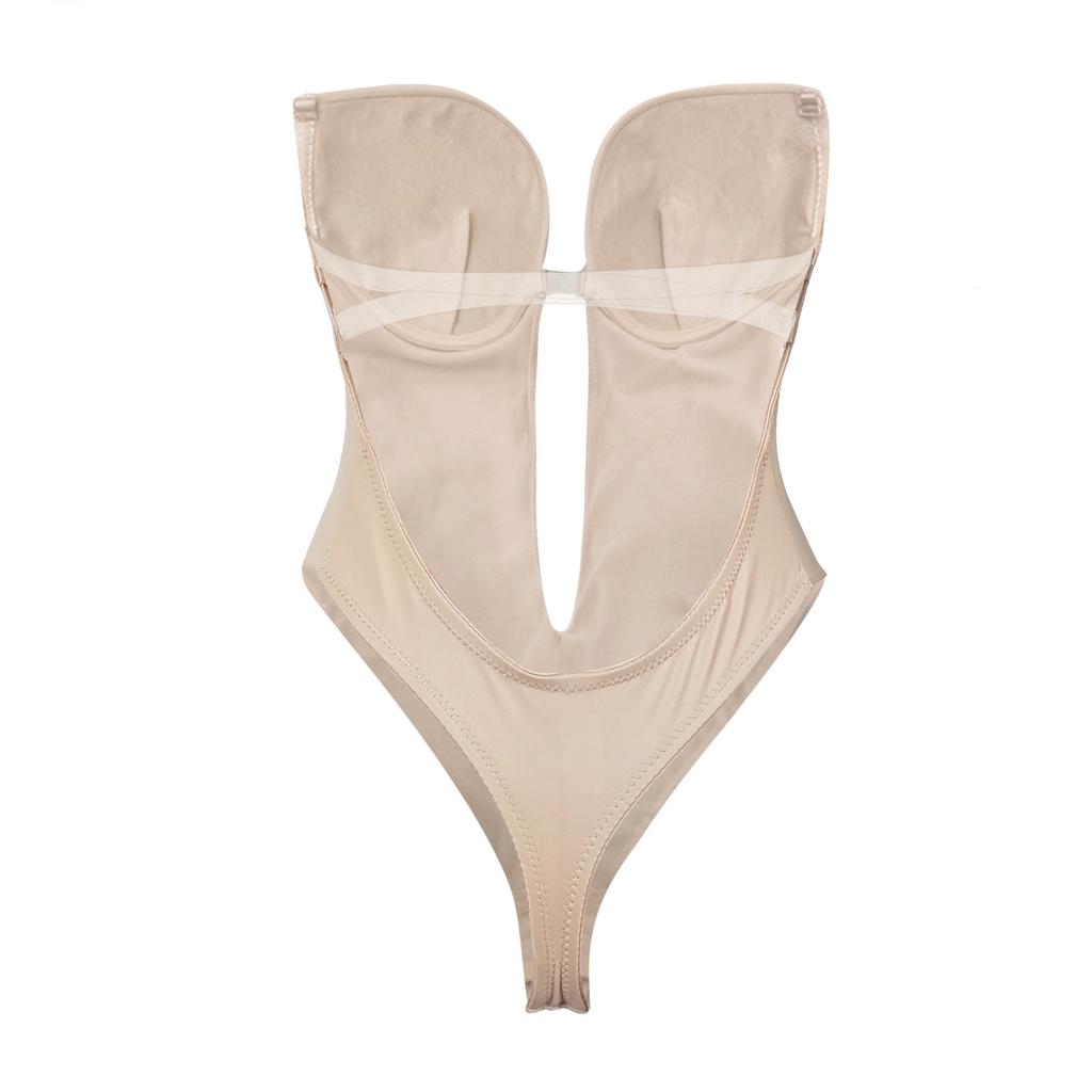 Damen Figurbetonter, tiefer V-Ausschnitt, rückenfrei, Bauchkontrolle, Shapewear, unsichtbare Schultergurte, Abendkleid-BH-Bodysuit