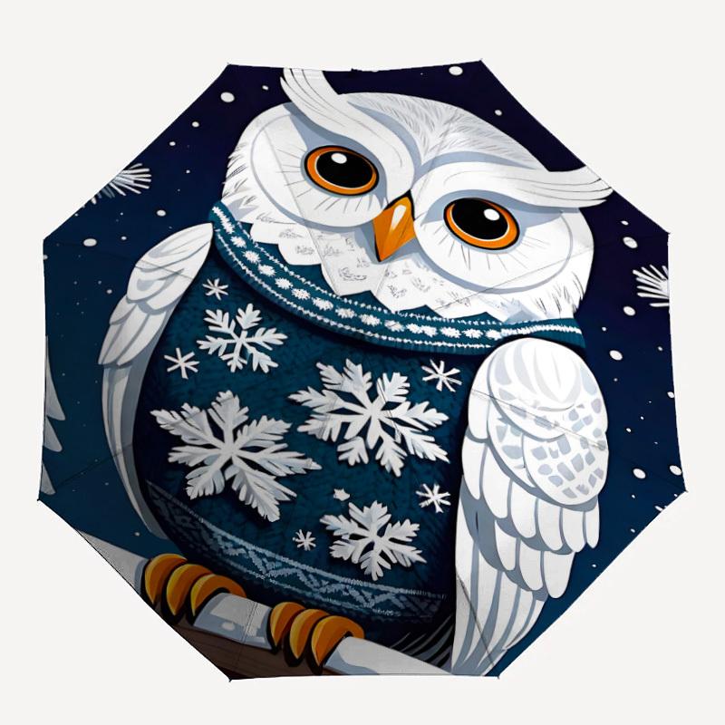 

1pcOwl Winter Snowflake Automatic Folding Umbrella with 8 Bones, Portable 3-Fold collapsible Compact Design On-the-Go Essential, casual outd