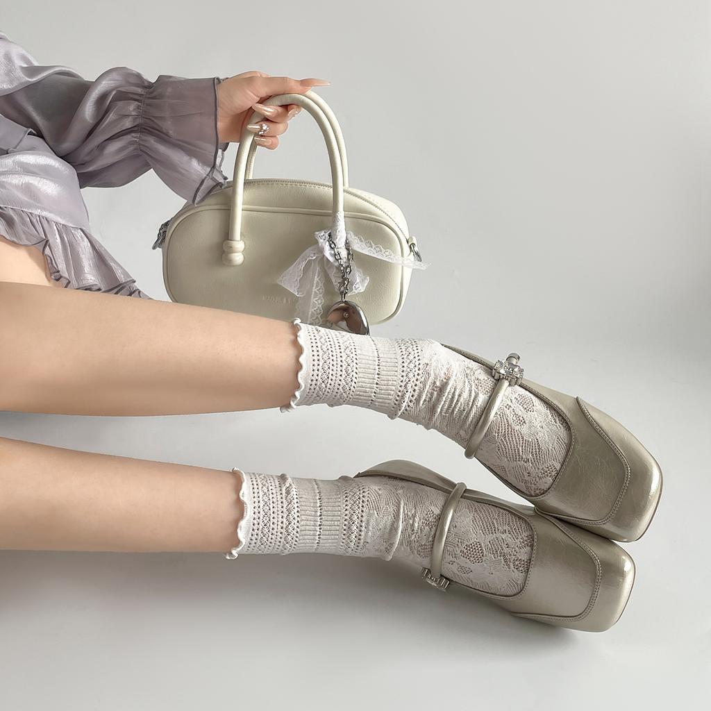 White French square head inner height increase shallow mouth flat-soled single shoes women's summer 2025 new skirt soft-soled Mary Jane shoes