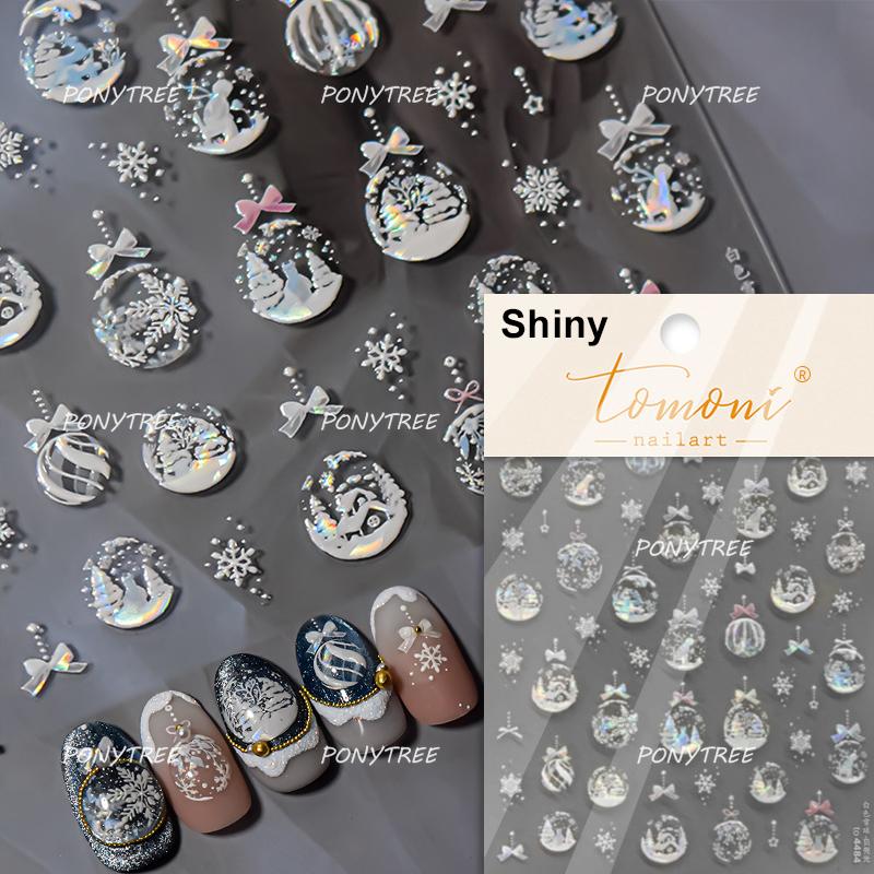 Silver White Snowflake Rhinestone Star Love Lace Winter Chic Snow Shiny Chic Delicate 5D Nail Art Stickers Manicure Decals