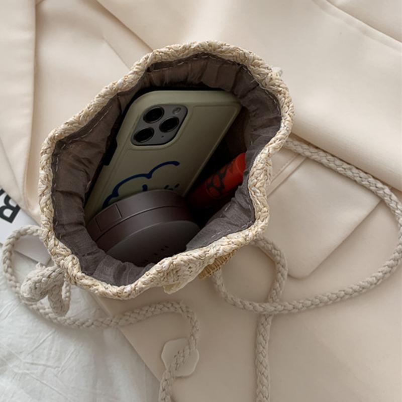 Casual Straw Crossbody Shoulder Bag Women Woven Beach Bag for Ladies Rattan Handmade Knitted Small Bucket Handbag Purse