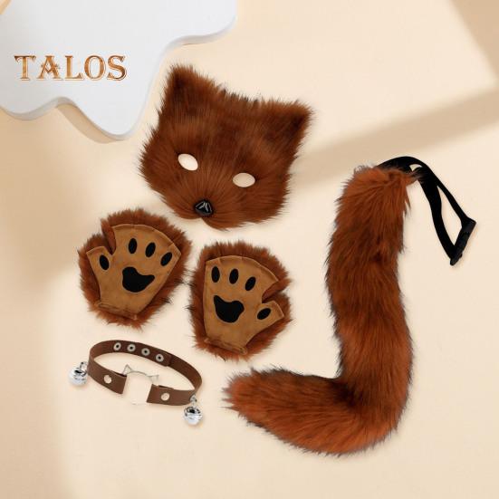 Faux Fur Fox Tail Set Cat Wolf Cosplay Costume Plush Masque Fluffy Paw Gloves Halloween Christmas Party Role-Playing Accessories