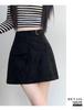 Plus Size Women's Brown Suede A-line High Waist Short Skirt for Spring & Autumn