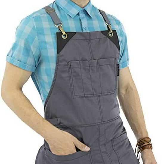 Unisex Latzschürze mit gekreuzten Trägern für Holzbearbeitung, Elektriker, Cafés und Floristen mit individuellem Logo