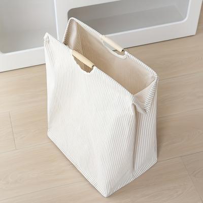 Collapsible Laundry Hamper with Wooden Handles,Striped Fabric Laundry Basket for Dirty Clothes,Foldable Storage Bin for Bedroom