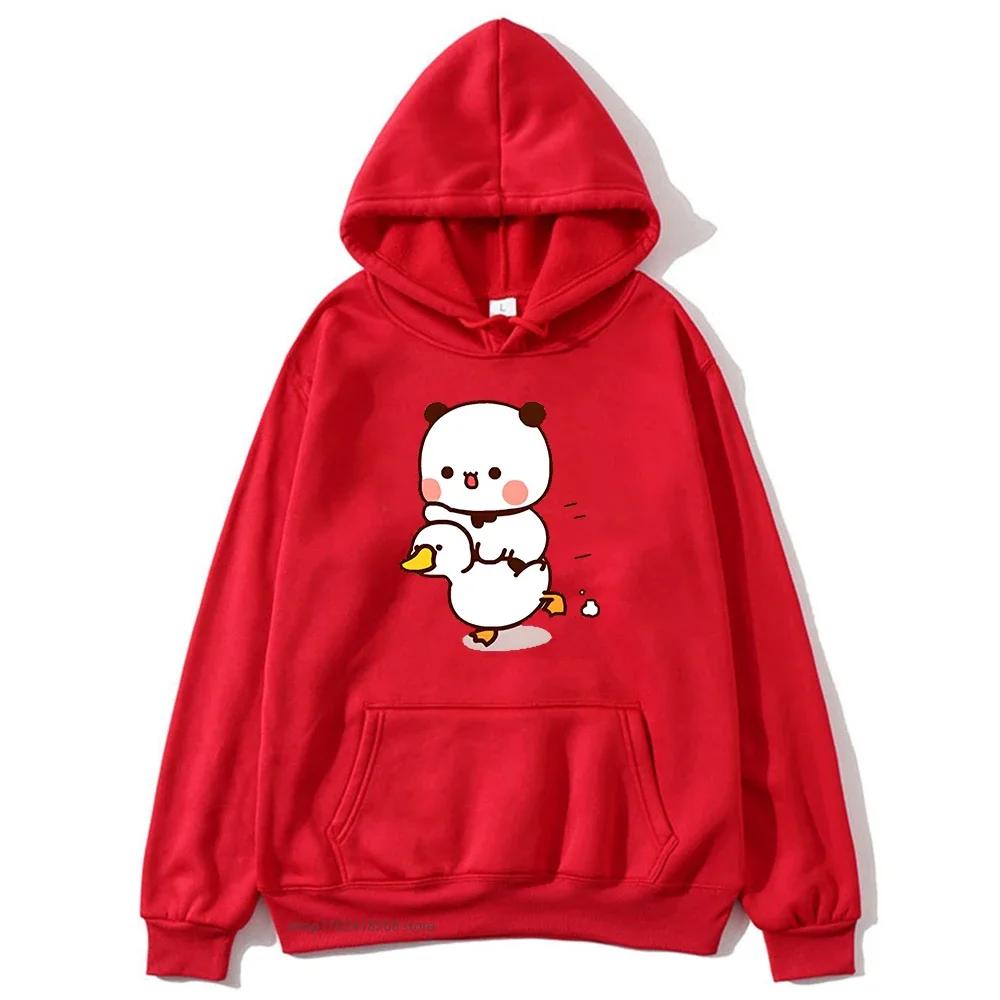 Cute Bubu and Duud Is Riding A White Duck Hoodie Panda and Brownie Bear Clothes Sweatshirts Hooded for Men Women Sudadera